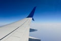 White wing of a passenger plane against a clear blue sky Royalty Free Stock Photo