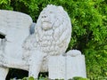 White winged marble `lion of St. Mark` in the Park of Yusupov Palace. The Palace was built in the style of the modernized Italian Royalty Free Stock Photo