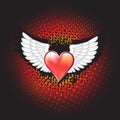 White wings with decorative red heart on grunge background Royalty Free Stock Photo