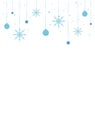 White winter Christmas vertical background with blue border of snowflakes, stars, toys and ribbons Royalty Free Stock Photo