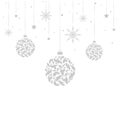 White winter Christmas vertical background with silver grey border of snowflakes, stars, toys and ribbons Royalty Free Stock Photo