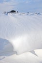 White winter landscape of field with farm Royalty Free Stock Photo