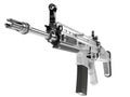 White winter modern assault rifle - front view closeup shot