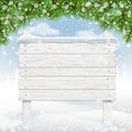 White winter wooden signboard in snow Royalty Free Stock Photo