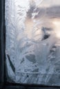 White wintry hoarfrost background on a window