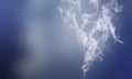 White wipe smoke cloud on grey blue. Abstract mystic freeze motion diffusion background