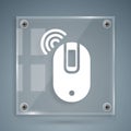 White Wireless computer mouse icon isolated on grey background. Optical with wheel symbol. Square glass panels. Vector Royalty Free Stock Photo