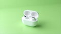White wireless earbuds with charging case Royalty Free Stock Photo