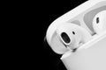 White wireless earphones in case for charging
