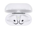 White wireless headphones Apple AirPods series 2, on white background. Realistic vector illustration