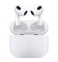 White wireless headphones Apple AirPods series 3, on white background. Realistic vector illustration