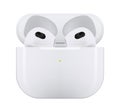 White wireless headphones Apple AirPods series 3, on white background. Realistic vector illustration