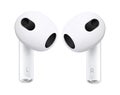 White wireless headphones Apple AirPods series 3, on white background. Realistic vector illustration