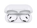 White wireless headphones Apple AirPods series 3, on white background. Realistic vector illustration