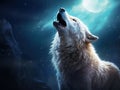 Ai Generated illustration Wildlife Concept of White Wolf Howling Moon Illustration Royalty Free Stock Photo