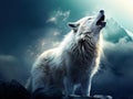 Ai Generated illustration Wildlife Concept of White Wolf Howling Moon Illustration Royalty Free Stock Photo