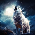 White Wolf Howling Moons Royalty Free Stock Photo