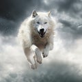 Ai Generated illustration Wildlife Concept of White Wolf Jumping Wildlife Isolated