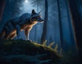 The white wolf in the night forest Royalty Free Stock Photo