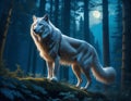 The white wolf in the night forest Royalty Free Stock Photo