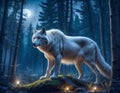 The white wolf in the night forest Royalty Free Stock Photo