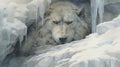 Tundra Wolf A Captivating Realistic Portrait In An Icy Cave