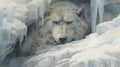 Tundra Wolf A Captivating Realistic Portrait In An Icy Cave Royalty Free Stock Photo