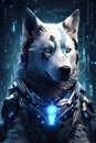 White Wolf in Futuristic Suit With Blue Eyes