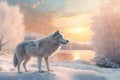 White wolve in the snowy forest Royalty Free Stock Photo