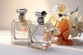 fragrance woman scent perfume smell cosmetic aroma glass elegant flower bottle. Generative AI.