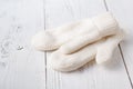 White women`s knitted mittens Royalty Free Stock Photo