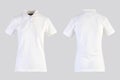 White womens blank polo shirt, front and back view isolated on white