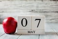 May 7th Calendar Blocks with Apple for National Teacher Appreciation Day Royalty Free Stock Photo