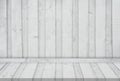 White wood display background, Wooden panel for indoor studio room. Backdrop background Empty Room Grey washed old wooden striped Royalty Free Stock Photo