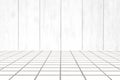 White wood fence and white brick floor background Royalty Free Stock Photo