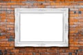 White wood frame on old red bricks wall Royalty Free Stock Photo