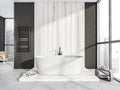 White wood and grey bathroom with oval ceramic bathtub Royalty Free Stock Photo