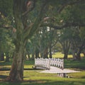 White wooden arched bridge in parkland Royalty Free Stock Photo