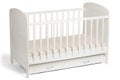 White wooden baby crib on white background