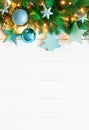 Turquoise Vertical Christmas Banner, Copy Space, Wooden Background