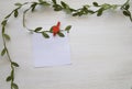 White wooden background with green leaves. Royalty Free Stock Photo