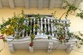 White wooden balcony with flowers Royalty Free Stock Photo