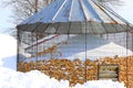 Close-up of Corncrib in Winter Snow Royalty Free Stock Photo