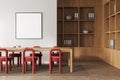 White and wooden board room interior with poster Royalty Free Stock Photo