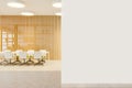 White and wooden bright conference room, mock up