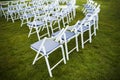 White wooden chairs for wedding ceremony outdoors Royalty Free Stock Photo