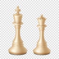 White wooden chess king and queen icons on transparent background. Realistic chess figures set Royalty Free Stock Photo