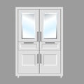 White wooden closed wardrobe with mirror. Modern minimalism furniture. Isolated. Cartoon illustration.