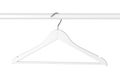 White wooden cloth hanger with metal hook on wardrobe rail