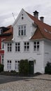 White wooden house in Steinkjellerbakken in Bergen city in Norway Royalty Free Stock Photo